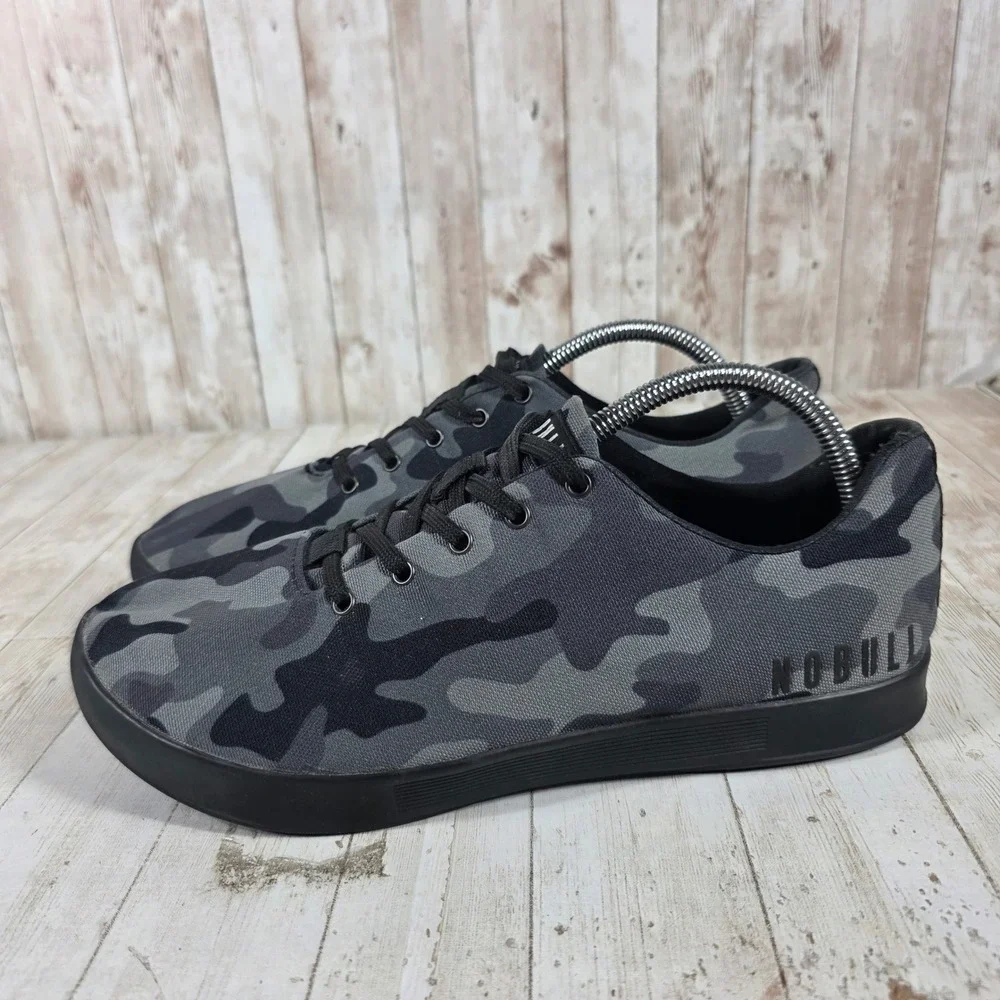 NOBULL Black Grey Camo Canvas Trainer Shoes Womens 11.5 Mens 10 Low Top Sneakers